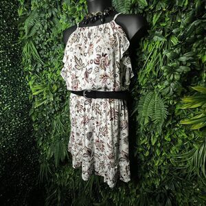 WILD ROSE Women Dress Plus 2XL Beige Floral Stretch Waist Belted NWT 0676